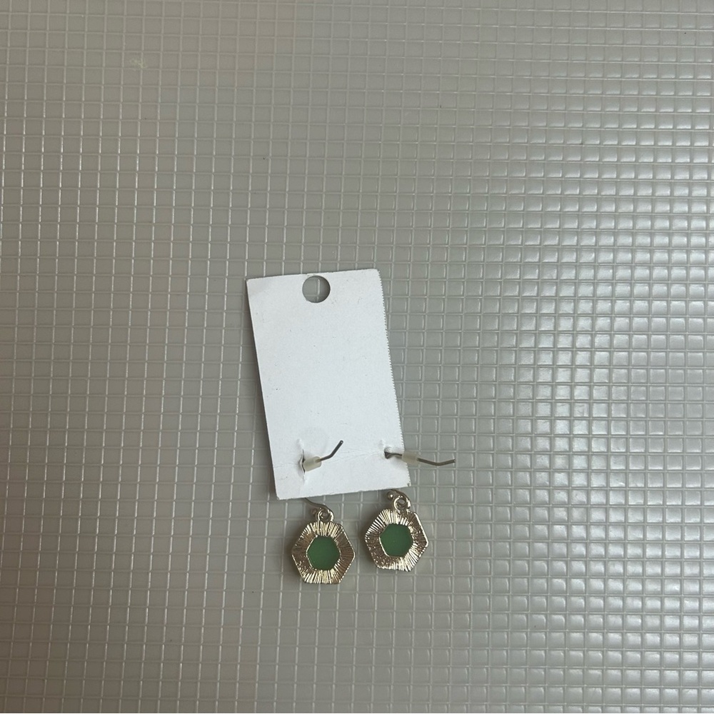 Hexagon Green Earrings - Picture 2 of 2